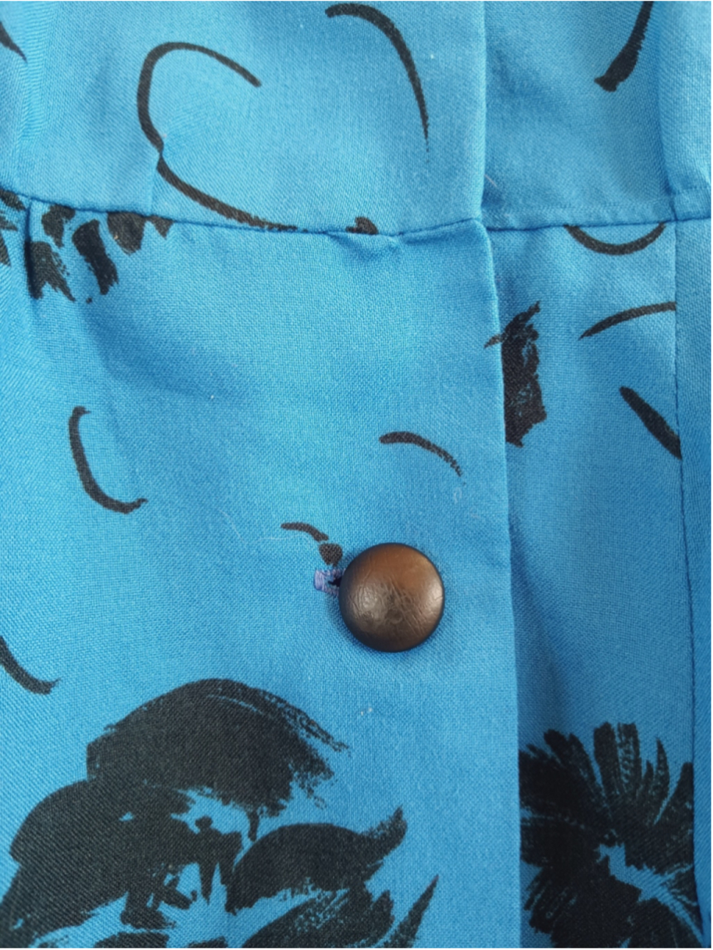 80s Button down Midi shirt Dress electric Blue Black floral vintage secretary M - Picture 7 of 16